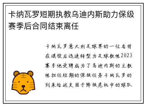 卡纳瓦罗短期执教乌迪内斯助力保级赛季后合同结束离任 卡纳瓦罗短期执教乌迪内斯助力保级赛季后合同结束离任